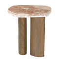 Perrin Cream Genuine Marble Top And Oak Wood Base End Table