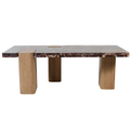 Piper Burgundy Genuine Marble Top And Oak Wood Base Coffee Table