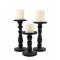 Lunette Black Pillar Candle Holder Set