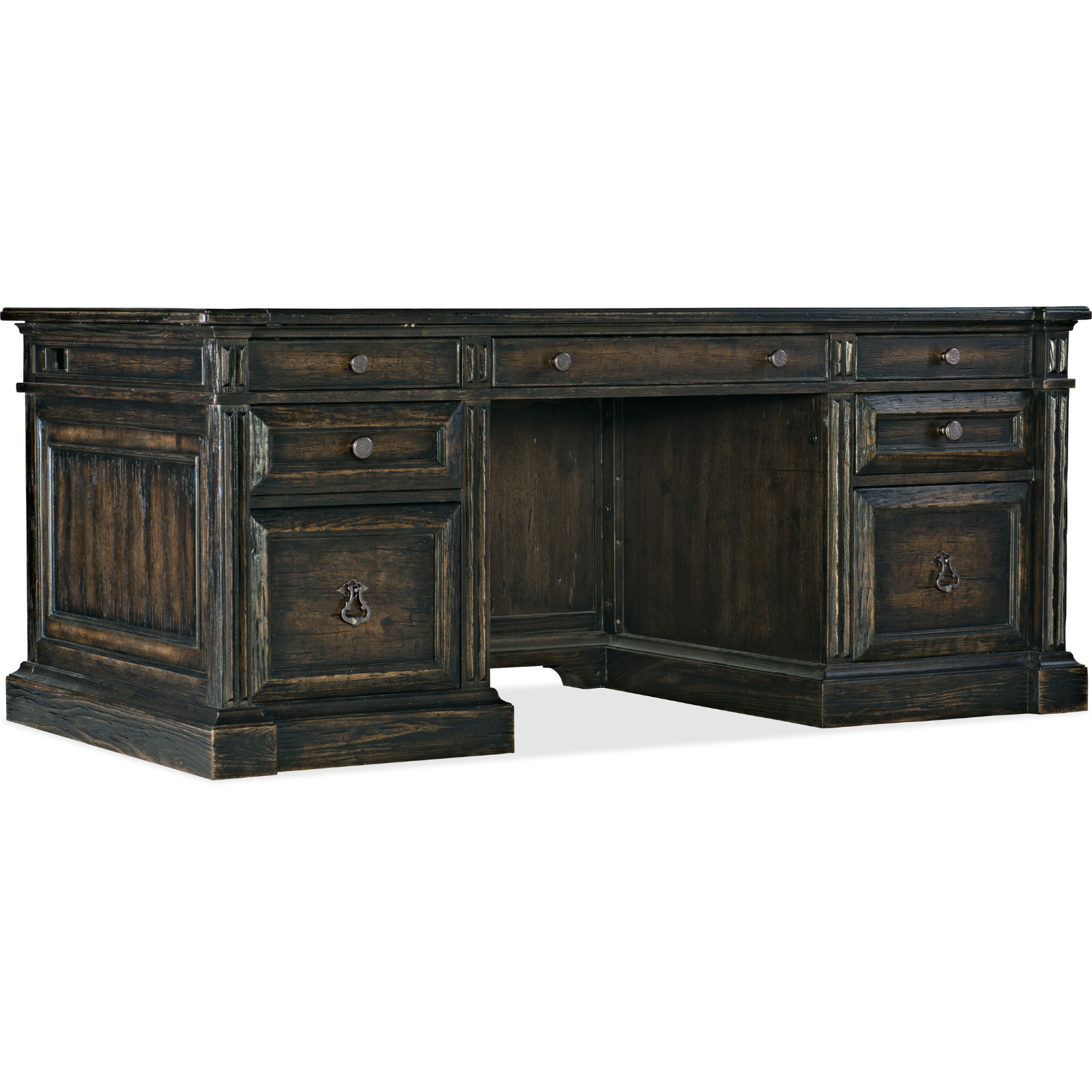 San Felipe Executive Desk – Varnish, 7 Drawers, Leather Top