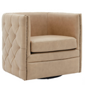 Leslie Top Grain Leather Swivel Accent Chair in Garrett Beige