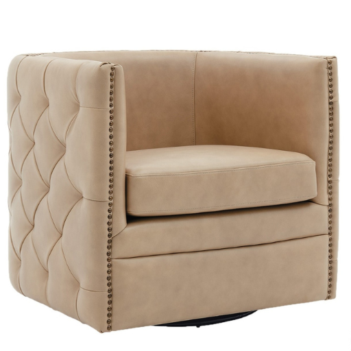 Leslie Top Grain Leather Swivel Accent Chair in Garrett Beige