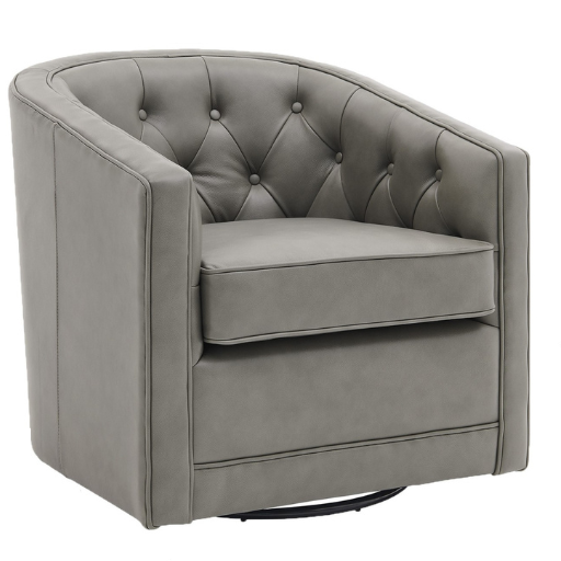 Walsh Top Grain Leather Swivel Accent Chair in Garrett Gray