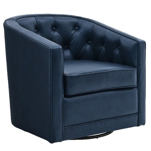 Walsh Top Grain Leather Swivel Accent Chair in Garrett Blue
