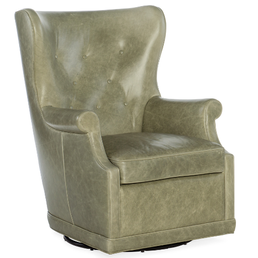 Mai Wing Swivel Club Chair – Sage Leather Accent Chair