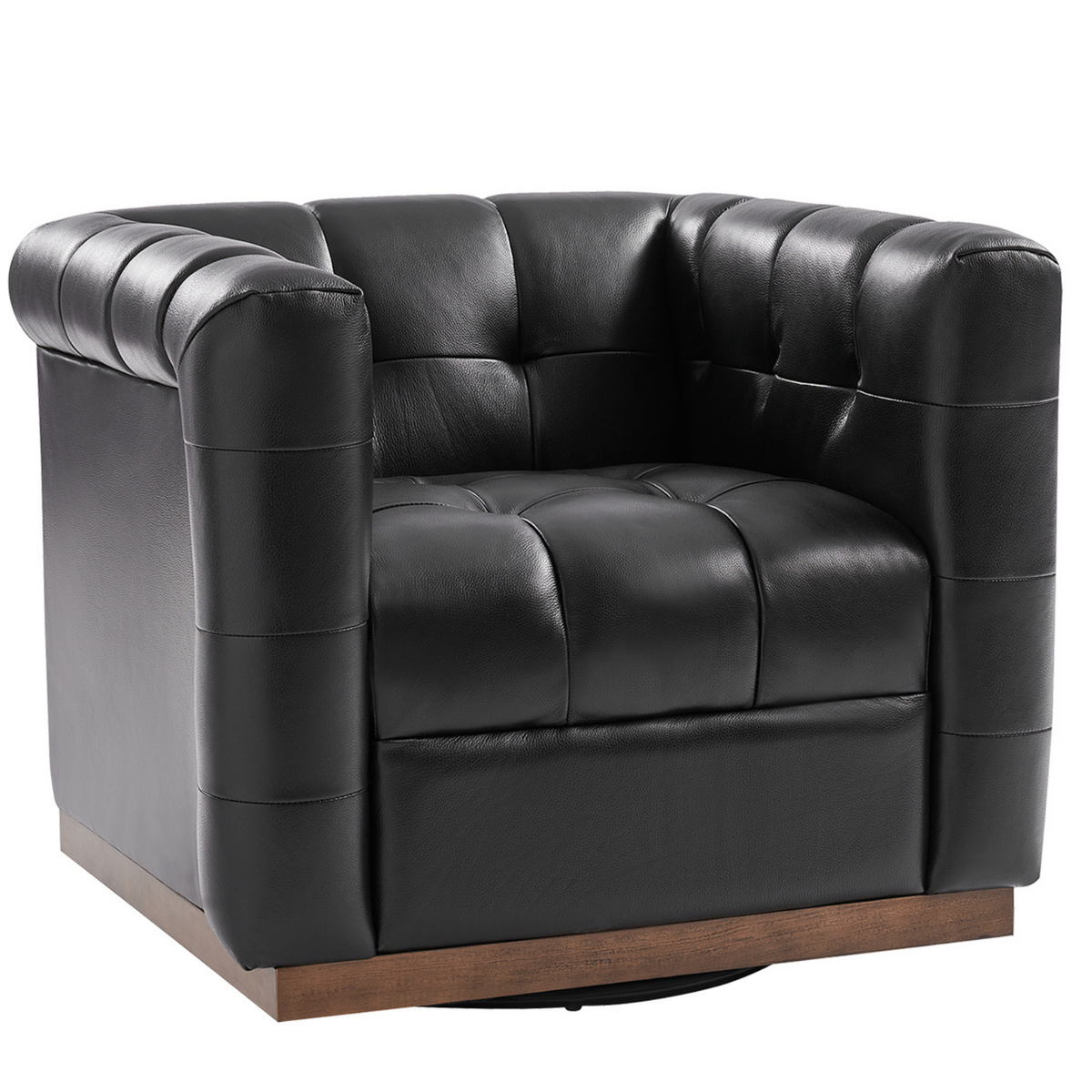 Arnold Genuine Leather Swivel Club Chair in Black