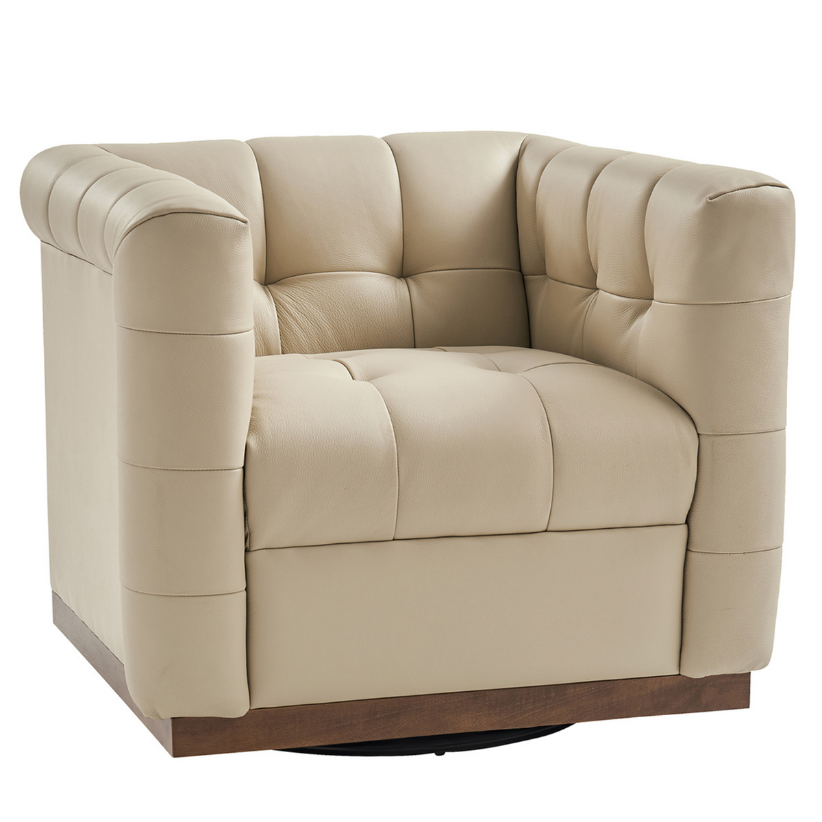 Arnold Genuine Leather Swivel Club Chair in Beige