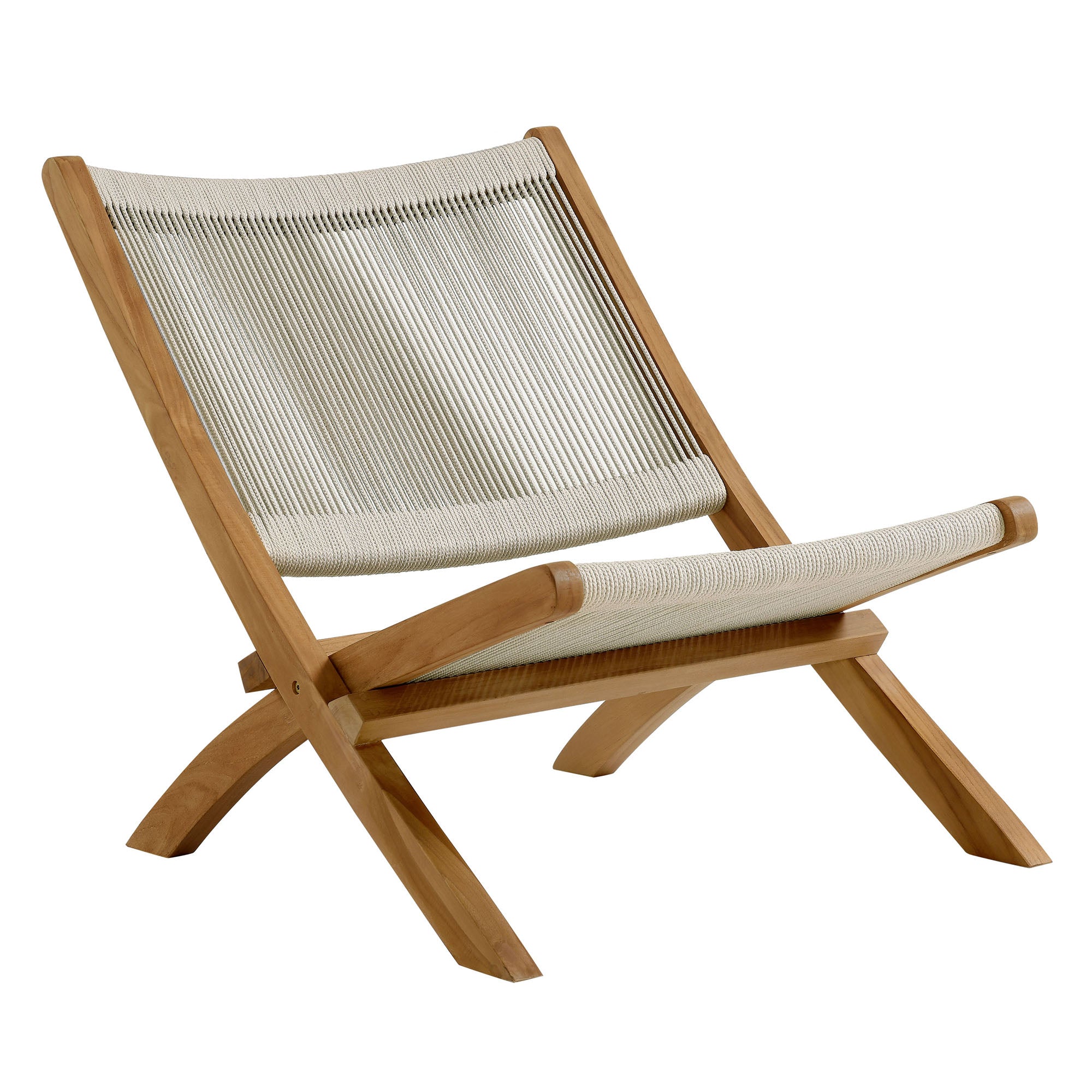 Vienna Outdoor Patio Teak and Rope Folding Accent Lounge Chair - Brown