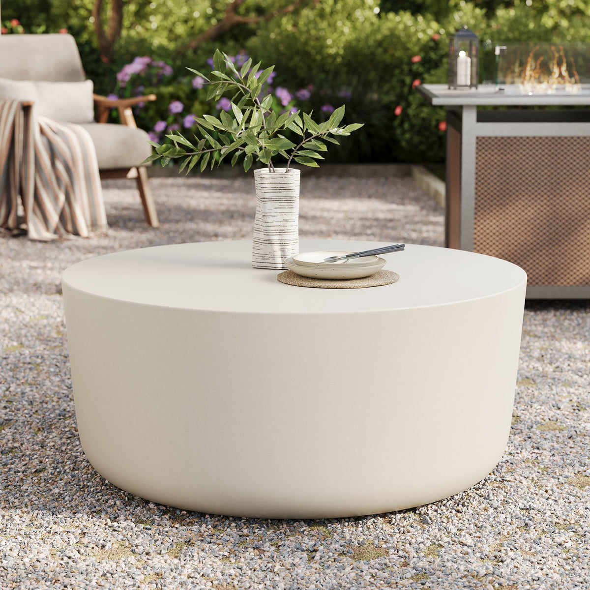 Brion Round Concrete Coffee Table in White