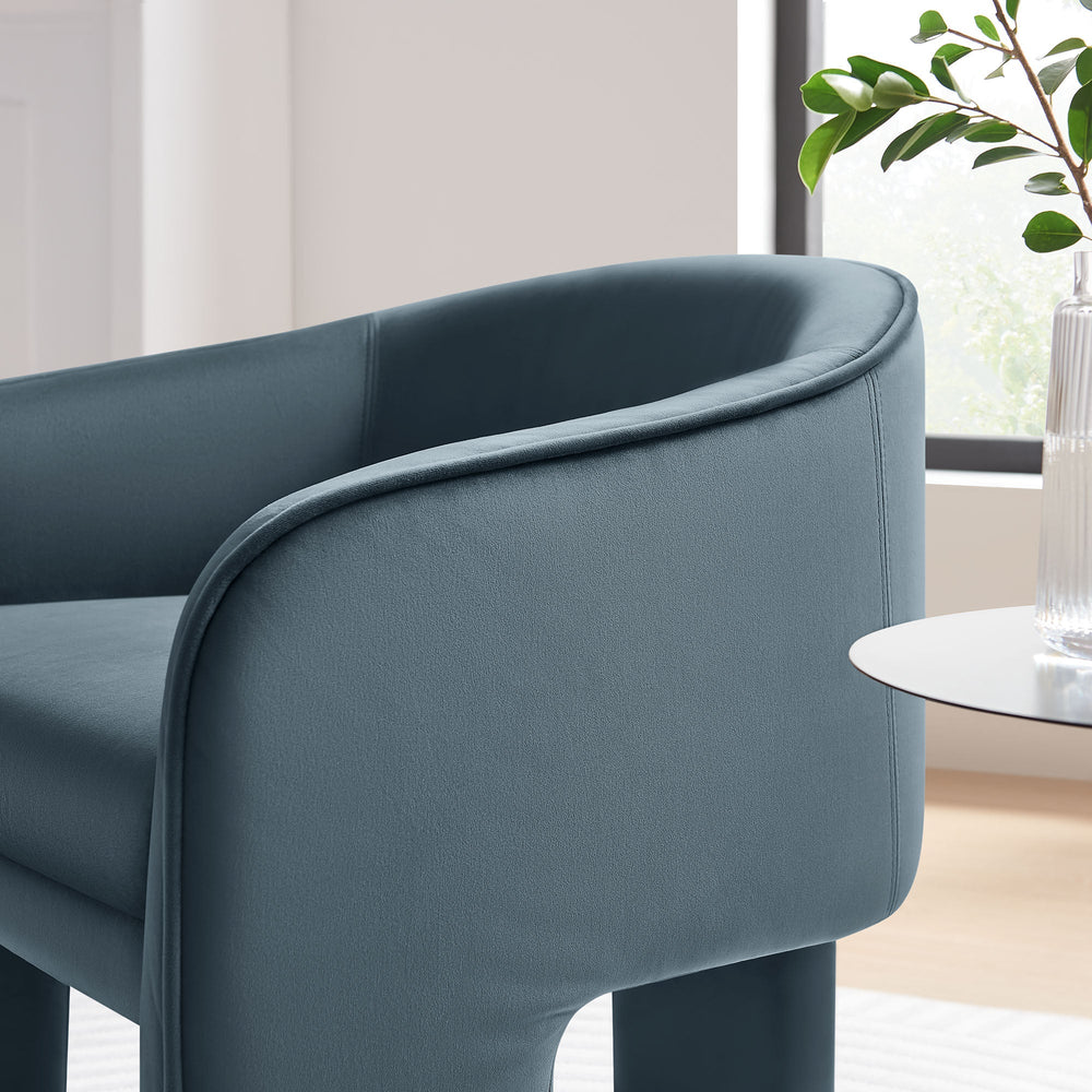 Greer Performance Velvet Armchair in Cadet Blue