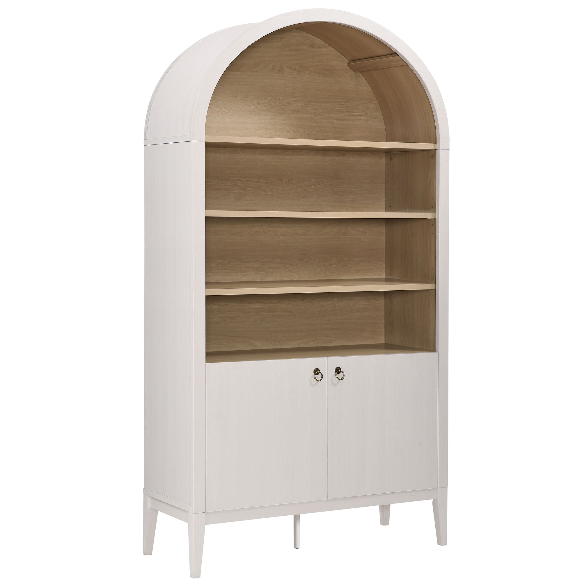 Nolan 74" Tall Wide Arched Storage Display Cabinet Bookshelf - Ivory / Oak