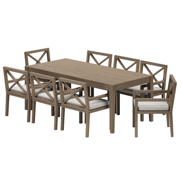 Northlake 9-Piece Outdoor Patio Teak Wood Dining Set - Pebble