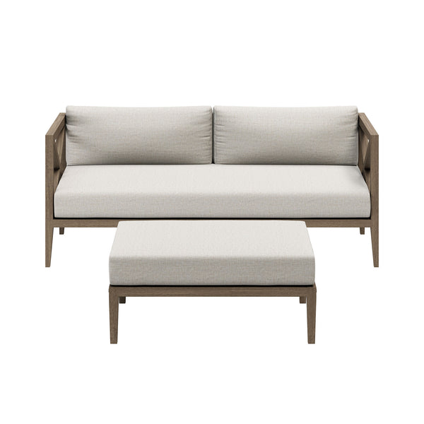 Northlake Outdoor Patio Teak Wood Loveseat and Ottoman Set - Pebble
