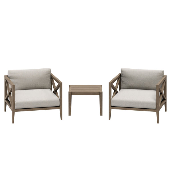 Northlake 3-Piece Outdoor Patio Teak Wood Furniture Set with Armchair and Side Table - Brown