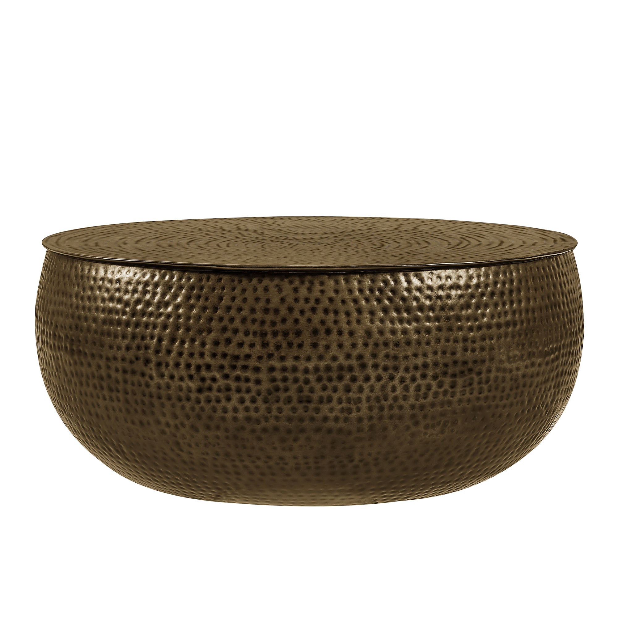 Tobin 35 Inch Hammered Metal Round Drum Coffee Table
