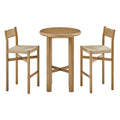 Alvia 3-Piece Round Oak Wood Bar Table With Bar Stools Set