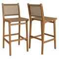 Rowe Outdoor Patio Teak Wood Bar Chairs Set of 2