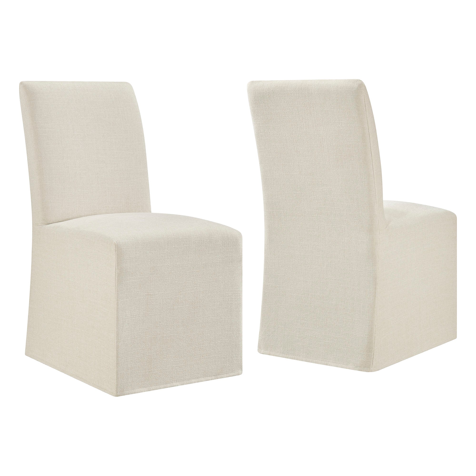 Aster Slub Weave Fabric Slipcovered Dining Chairs Set of 2 - White