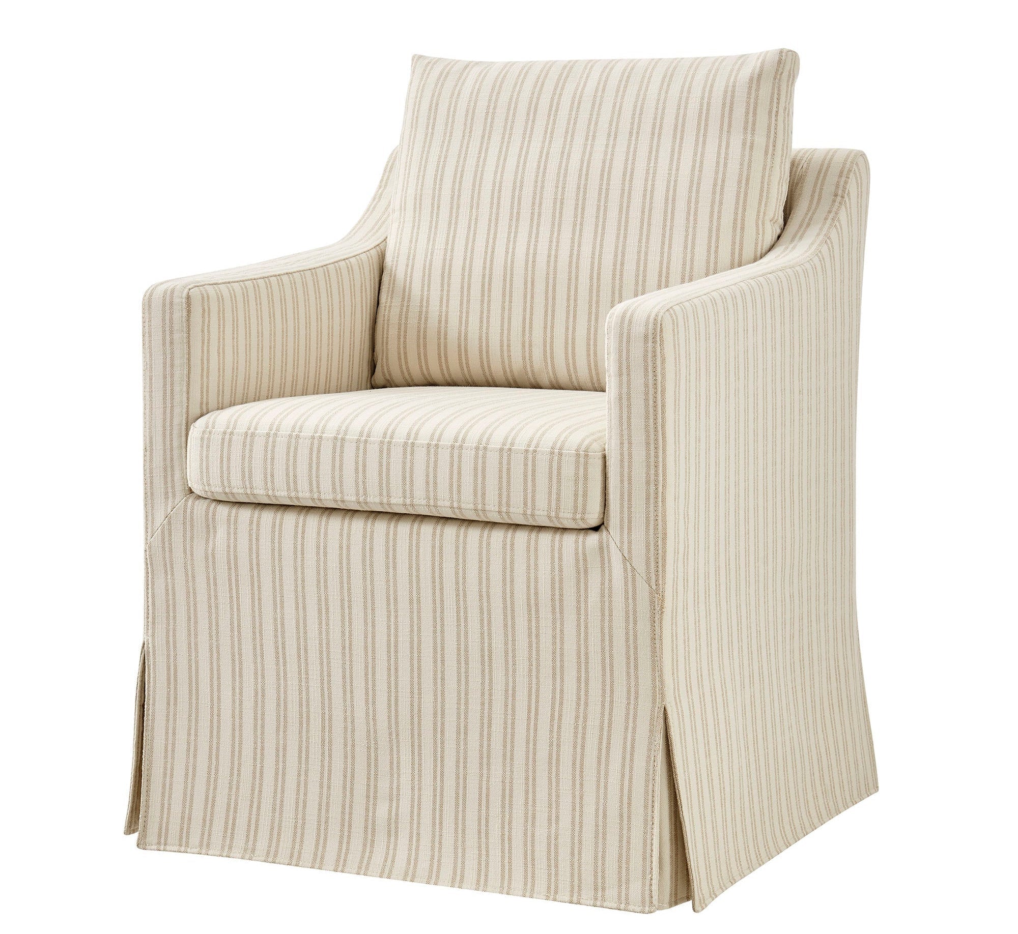 Serene Slipcovered Striped Fabric Dining Armchair