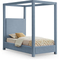 Estoril Sky Blue Linen Textured Fabric Upholstered Twin Bed (3 Boxes)