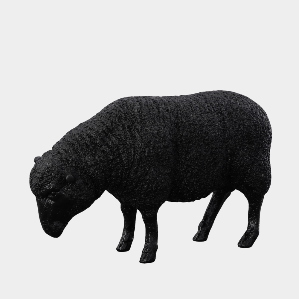 Sheep Sculpture – Life-Sized Black Sheep Resin Décor Accent
