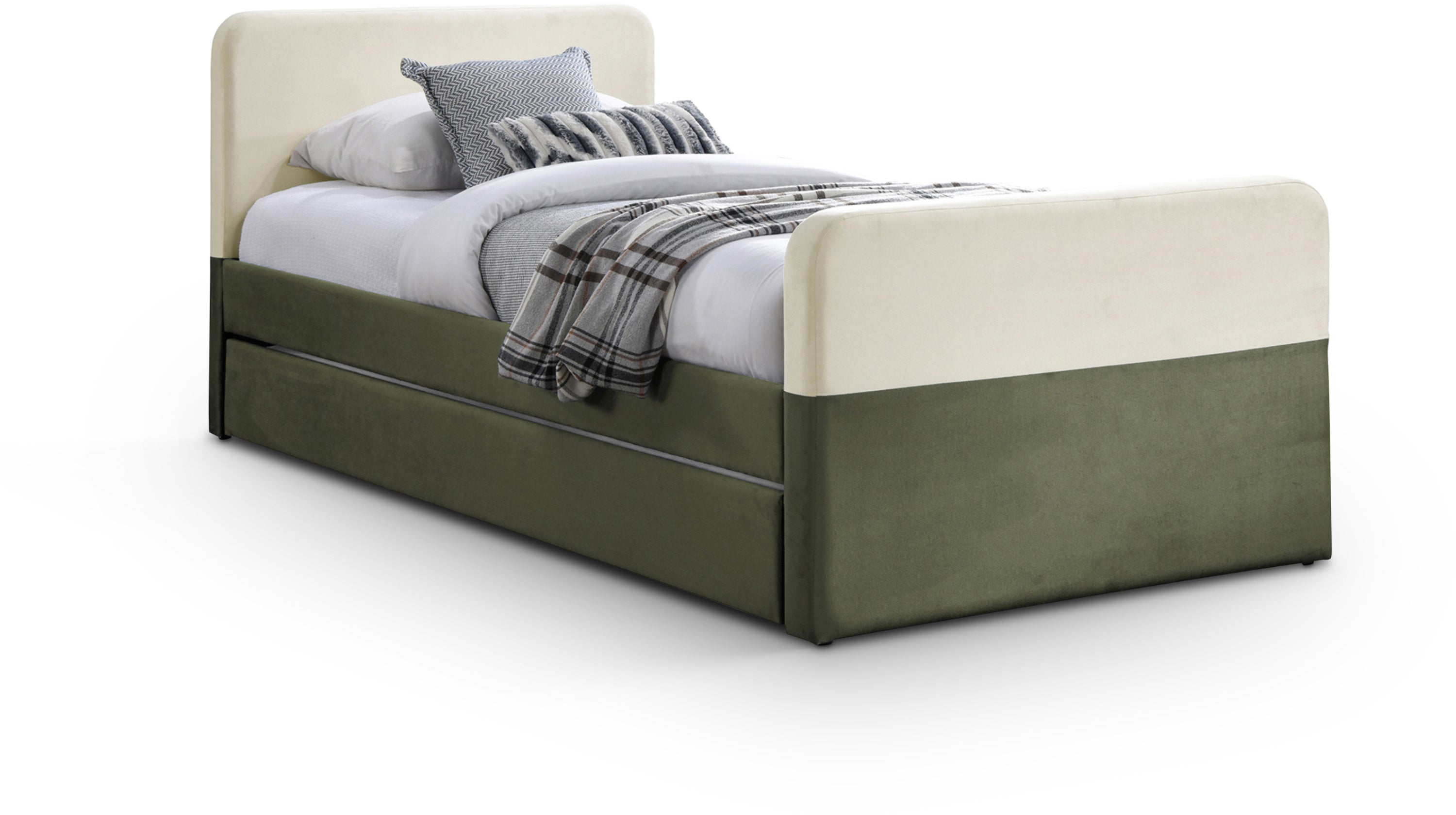 Honora Olive Velvet Upholstered Twin Trundle / Storage Bed