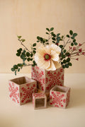 Set of Four Square Cement Christmas Planters with Red Detail
