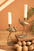 Set of Two Antique Brass Shore Bird Taper Candle Holders