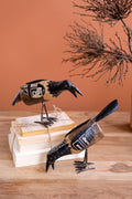 Set of Two Recycled Metal and Wood Crows
