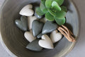 Set of Six Hand-Carved Stone Hearts - Grey