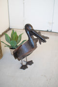 Rustic Recycled Metal Pelican with Fish