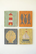 Set of Four Painted Wood Coastal Wall Art
