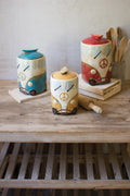 Set of Three Ceramic Van Canisters with Surfboard Handles
