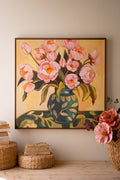 Framed Painting - Pink Flowers with Blue Vase