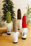 Set of Four Felt Santa Wine Toppers with Wispy Beards