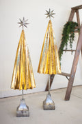 Set of Two Folded Gold Metal Trees with Silver Star