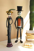 Set of Two Painted Metal Halloween Day of The Dead Couple