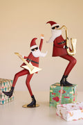 Set of Two Painted Metal Santa Musicians