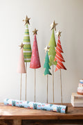 Set of Two Painted Metal Christmas Tree Trios