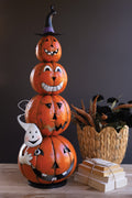 Four Stack Painted Jack-O-Lantern with Witch Hat