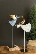 Set of Two Painted Metal Christmas Angels on Stands