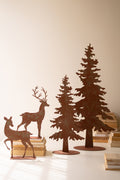 Set of Four Rustic Metal Christmas Trees and Reindeer