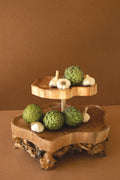 Two-Tiered Mulberry Root and Willow Wood Serving Tower