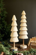 Set of Two Turned Wood Christmas Trees