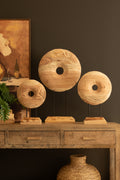 Set of Three Round Wooden Wheels on Iron and Wood Bases