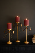 Set of Three Antique Brass Pillar Candle Stands -Bow Detail