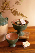 Set of Two Clay Compotes - Green and Terracotta