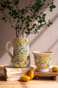 Set of Two Cement Pitcher and Vase - Lemons