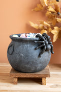 Black Terracota Halloween Candy Cauldron with Spider