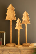 Set of Three Tall Wooden Christmas Tree on Bases